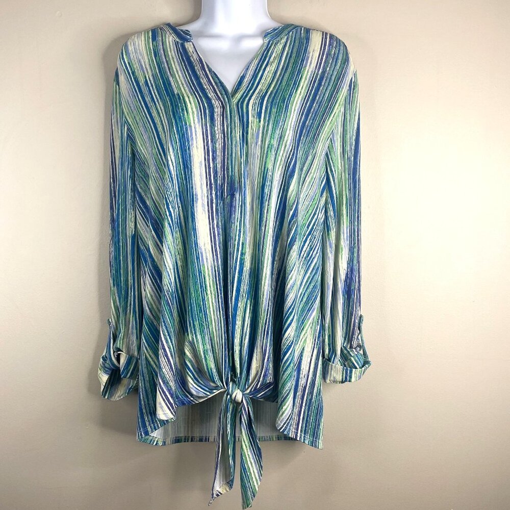 Cocomo Beachy Coastal Top Womens XLarge Popover Roll Tab Tunic Stretch Vacation